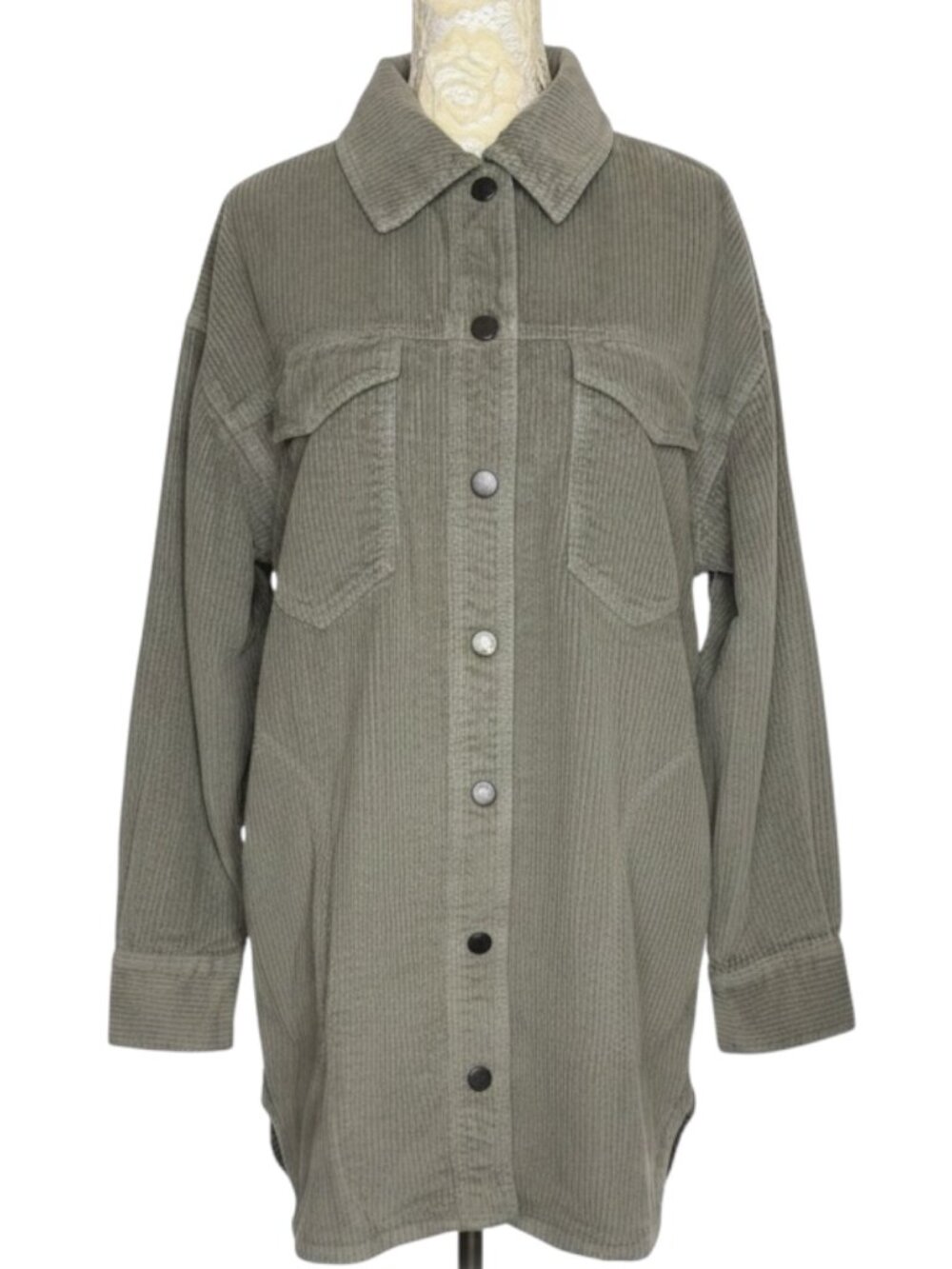 Pilcro Anthropologie The Tillie Relaxed Shacket Corduroy Jacket Gray XS - Picture 5 of 10